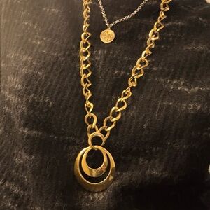 Vintage Napier Gold Tone pendant on Gold tone wide chain necklace